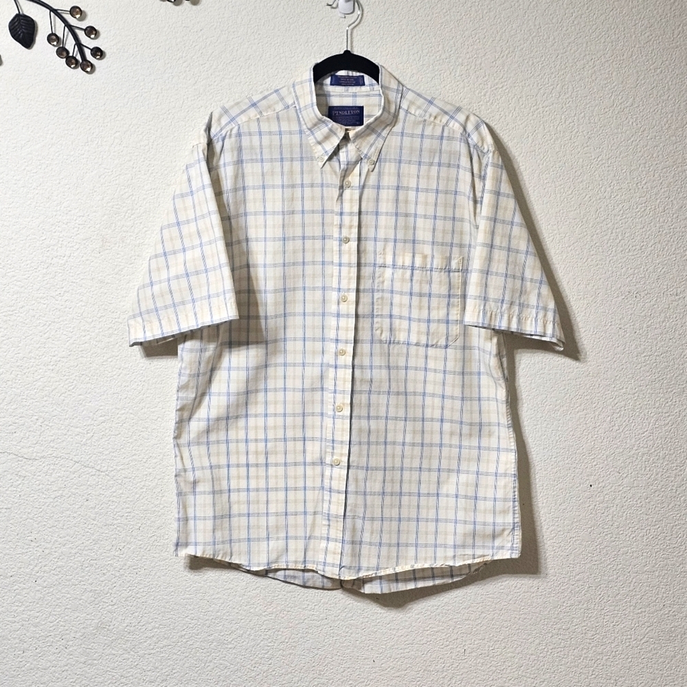 Pendleton Shirt Mens L Wrinkle Resistant Button Down Short Sleeve 100% Cotton